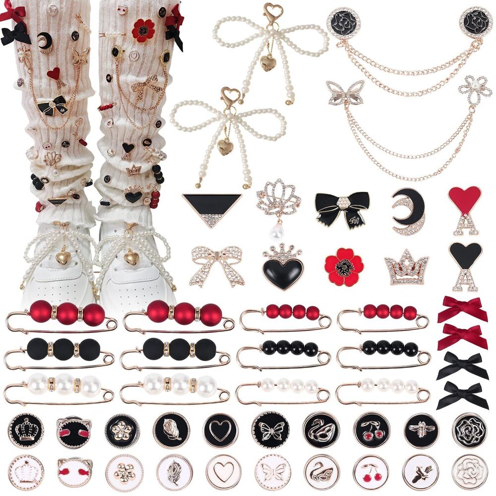 9559 Shoe Charms & Sock Charms – Gold, Red & Black Pins for Sneakers, Junk